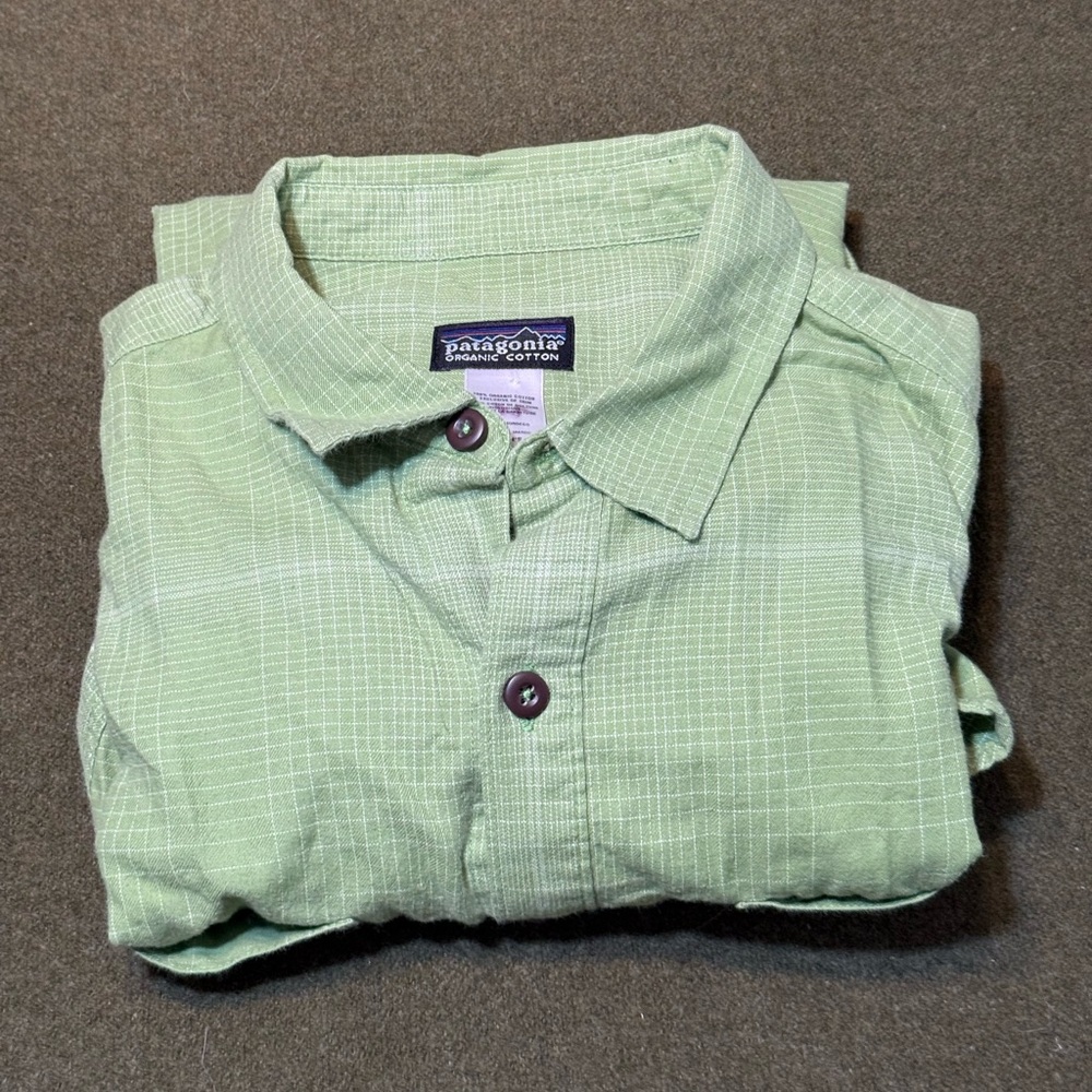 Patagonia Shirt Mens Large Green Lightweight Organic Cotton Button Long Sleeve